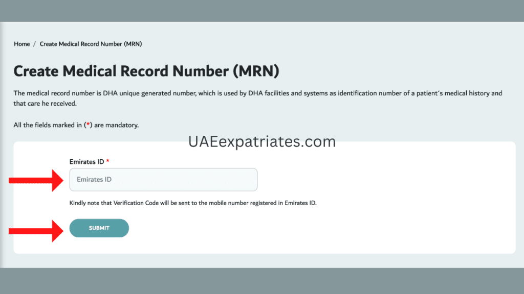 MRN Number how to generate on DHA website