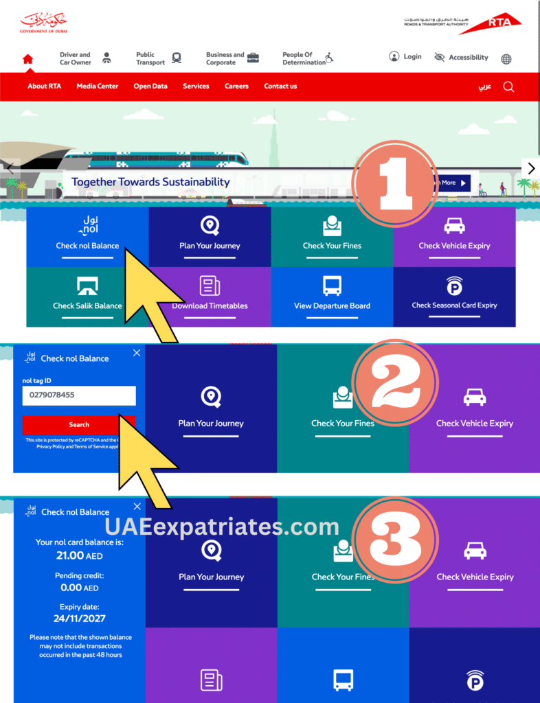 how to check nol card balance on rta website online, dubai, metro card, smart card balance check