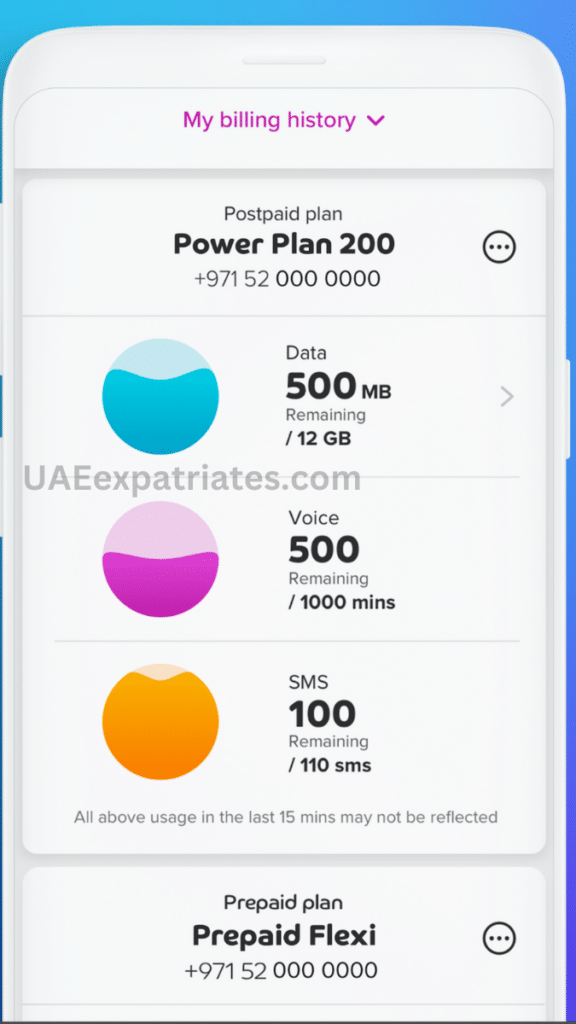 how to check du postpaid sim data balance through du app