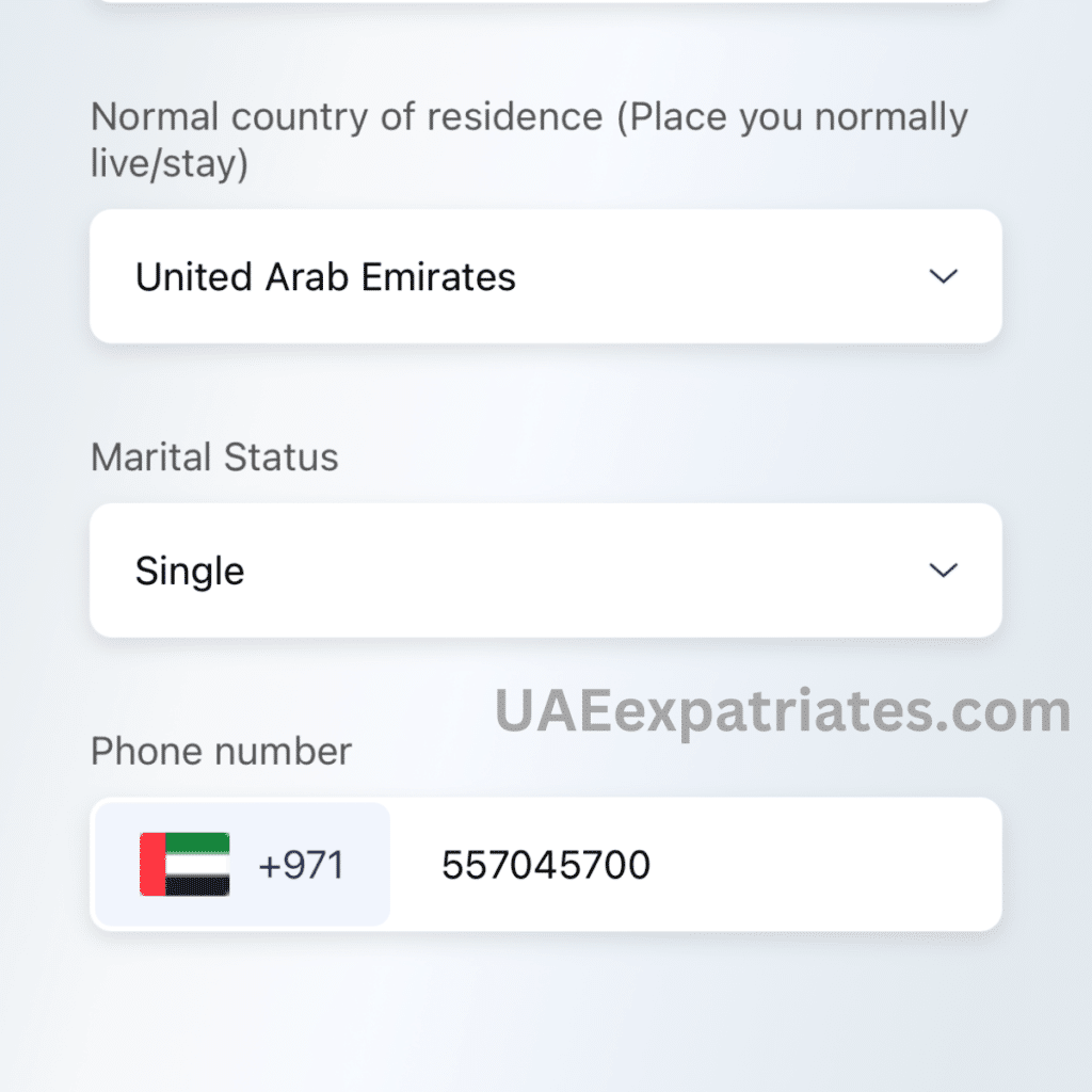 emirates nbd account opening online; select country of residence, marital status and enter UAE mobile number