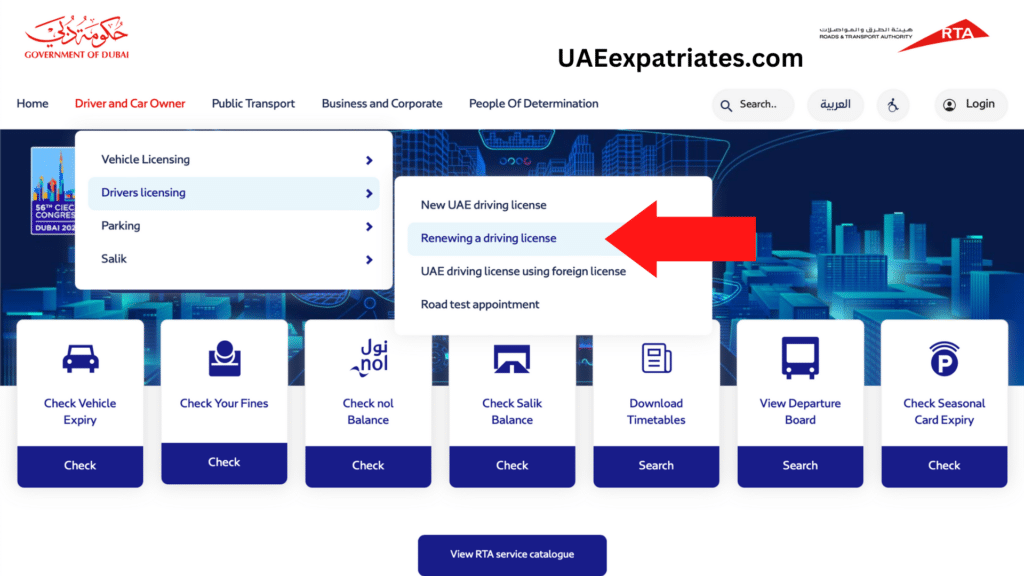 how to renew your driving license in Dubai through the RTA website